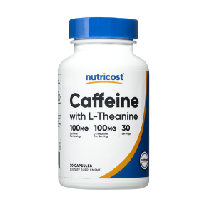 Кофеин 100 mg + L-теанин 100 mg x 30 капсули / Nutricost