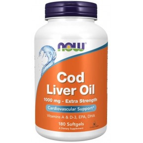 NOW - Cod Liver Oil / МАСЛО от ЧЕРЕН ДРОБ НА ТРЕСКА 1000 мг - 180 Дражета