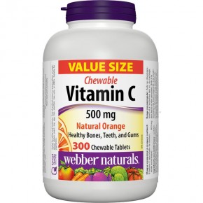 Витамин С дъвчащ (Vitamin C Chewable) 500 mg Витамин С с портокалова свежест за силен имунитет  х 300 дъвчащи таблетки, Webber Naturals