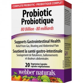 Пробиотик 80 млрд. активни пробиотици (Probiotic 80 Billion) Срещу газове, подуване и болки в корема х 20 V капсули, Webber Naturals