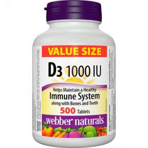 Витамин D3 (Vitamin D3) Повишава защитните сили на организма, 1000 IU х 500 таблетки, Webber Naturals