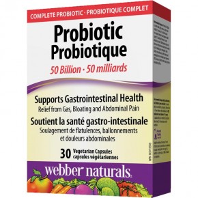 Пробиотик 50 млрд. активни пробиотици 10 щама (Probiotic 50 Billion) помага за облекчаване на газовете, подуването на корема и коремната болка, х 30 V капсули, Webber Naturals