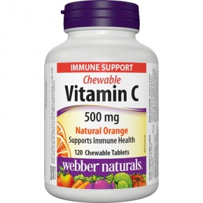 Витамин С дъвчащ с вкус на портокал, Подсилва имунитета (Chewable Vitamin C Natural Orange) 500 mg х 120 дъвчащи таблетки, Webber Naturals