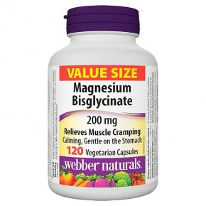 Магнезий бисглицинат с висока степен на абсорбция (Magnesium Bisglycinate) 200 mg х 120 V капсули, Webber Naturals