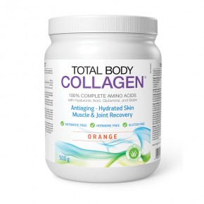 Total Body Collagen хидролизиран говежди с хиалуронова киселина, глутамин и биотин, съдейства за намаляване болките в ставите, 500 g прах с вкус на портокал, Natural Factors