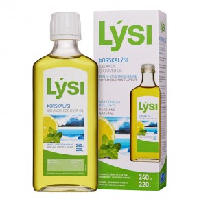 Омега-3 2160 mg (масло от черен дроб на исландска риба треска) x 240 ml с вкус на лимон и мента/ Lysi