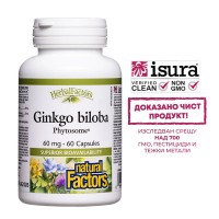Гинко билоба Фитозоми 60 mg - високобионаличен екстракт за мозъчно кръвообращение и памет, 60 капсули, Natural Factors