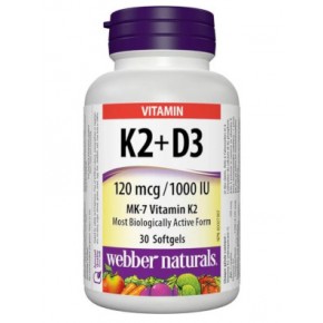 Витамин К2 + Д3, Vitamin K2 + D3 30 капсули Webber Naturals