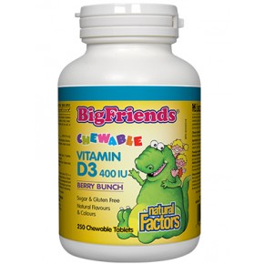 Витамин Д3, Vitamin D3 Big Friends за деца 400 IU 250 дъвчащи таблетки Natural Factors