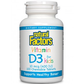Витамин Д3, Vitamin D3 за деца 400 IU 100 дъвчащи таблетки Natural Factors
