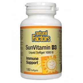 Витамин Д3, Vitamin D3 1000 IU 180 софтгел капсули Natural Factors