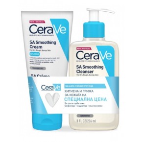 CeraVe SA изглаждащ крем за суха и груба кожа 177мл + изглаждащ почистващ гел за суха и груба кожа 236мл.